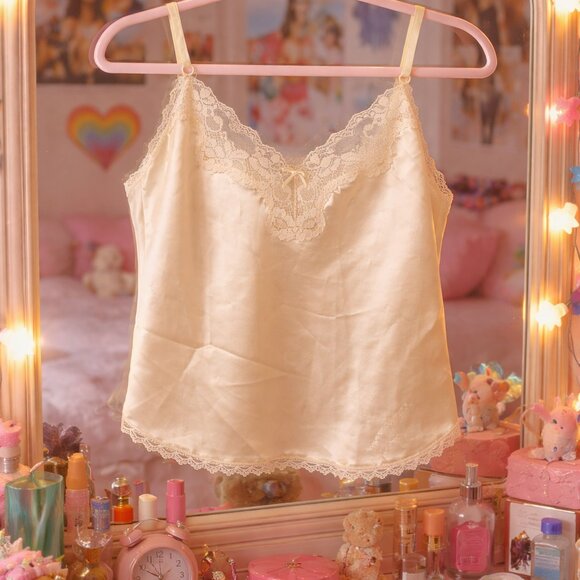 Maidenform Other - Vintage 80s Maidenform Something Special Ivory Satin & Lace Cami Tank Top 32 💰